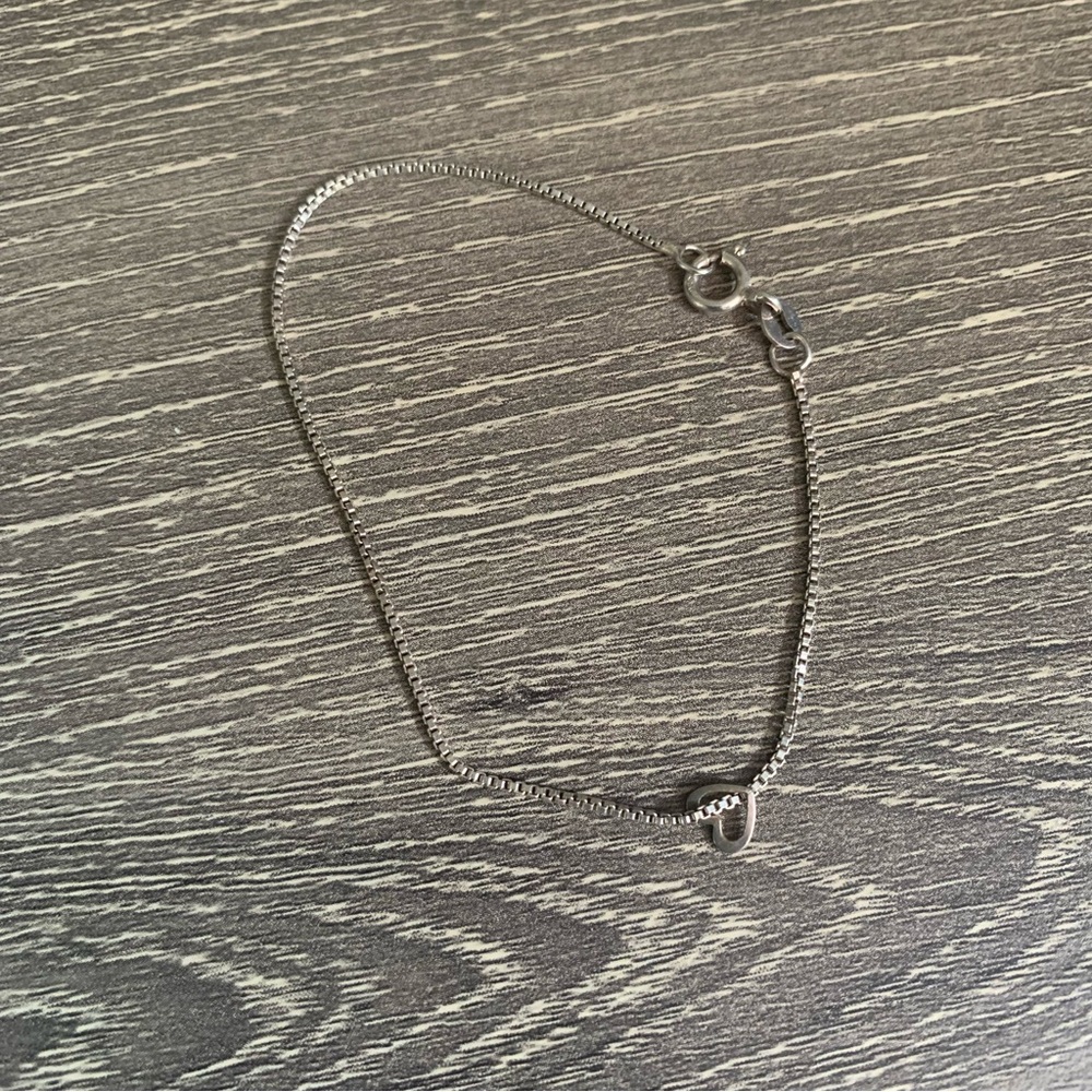 Vintage Boxchain Bracelet Heart Charm Minimal Sterling Silver 925